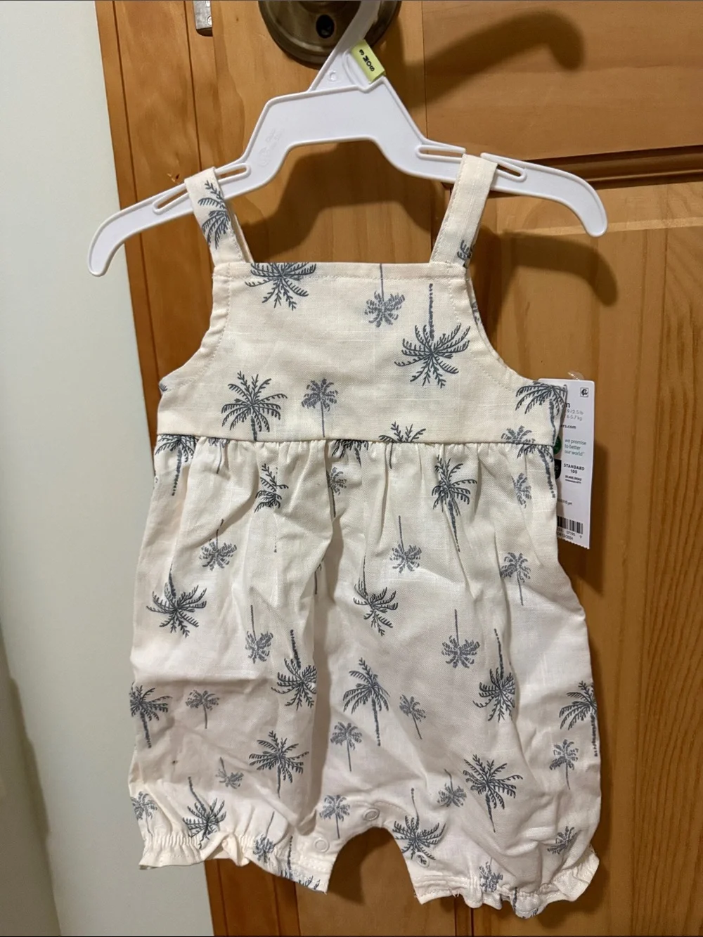 Carter's Cream Romper with Gray Palm Print
